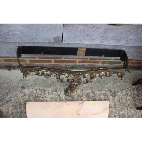 539 - A patinated brass and serpentine marble top wall mounted console table, 30