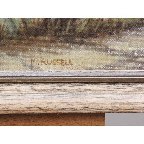 384 - Margot Russell: five oil paintings, Continental scenes, including Spanish hill town, 17