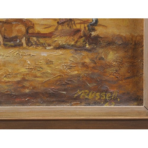 384 - Margot Russell: five oil paintings, Continental scenes, including Spanish hill town, 17