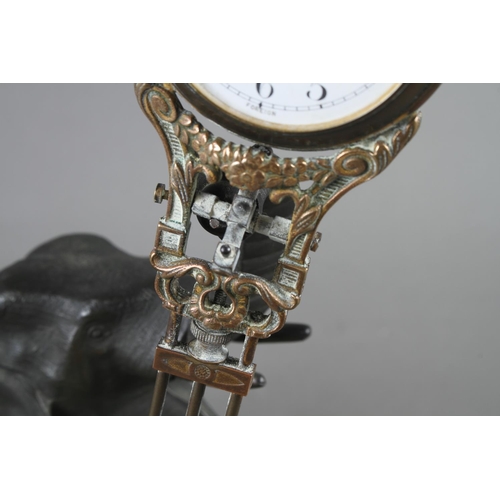 100 - A late 19th century bronze anodised elephant clock with swinging movement (for repair), 11