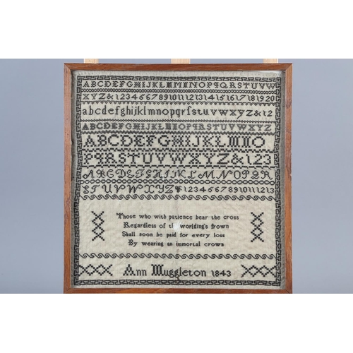 169 - An early 19th century verse sampler with buildings, birds and trees, by Francis Nixon 1822 (holed), ... 