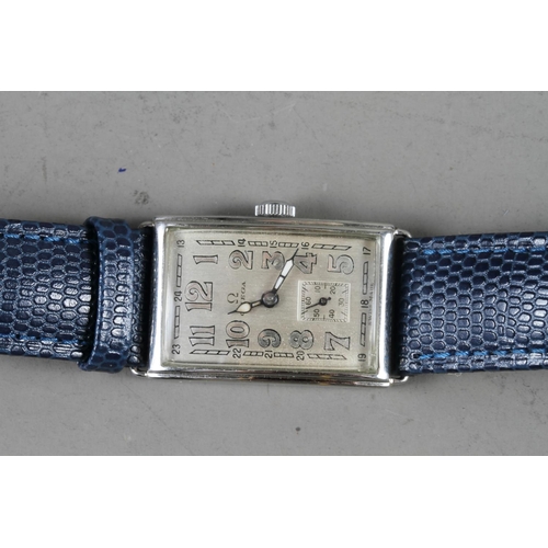 258 - A gentleman's stainless steel rectangular Omega wristwatch with silver dial, Arabic numerals and sub... 