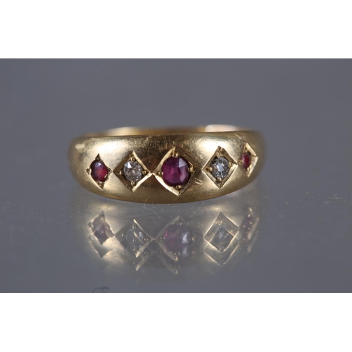 271 - A 9ct curb link bracelet with padlock clasp and an 18ct ruby and diamond set gipsy ring