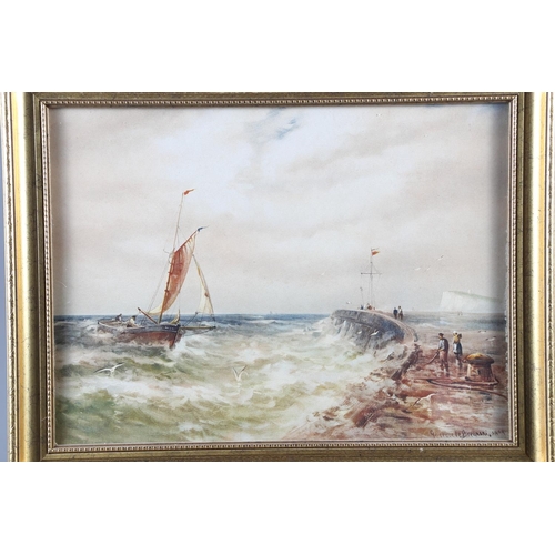 313 - A watercolour, fishing boats in a choppy sea, 12