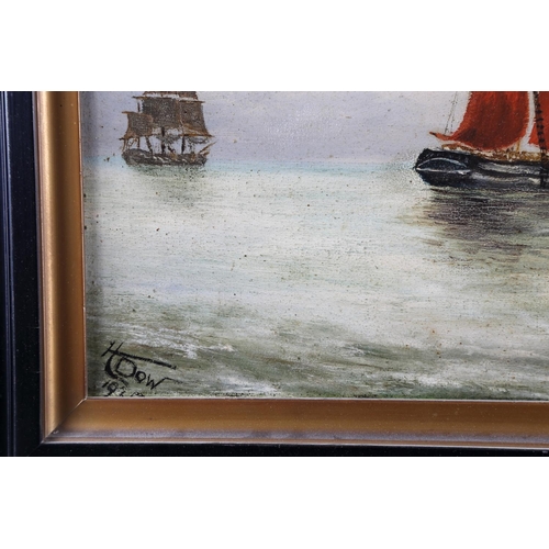 314 - H Dow: oil on canvas, coastal scene, 10