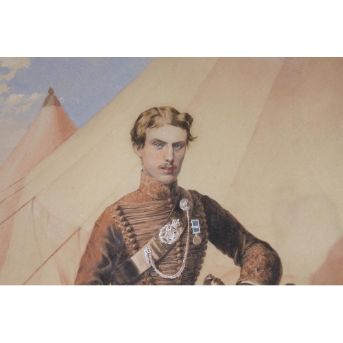 328 - A Victorian watercolour, portrait of Richard Borough, Lieutenant 2nd Battalion Rifle Brigade, died a... 