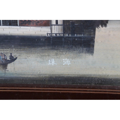 352 - A pair of late 19th century Chinese watercolours, landscapes with bridges and boats, 12