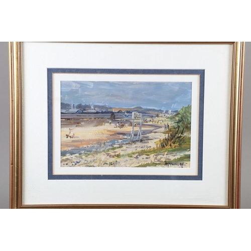 382 - Murray?: oil on paper, beach scene, in gilt frame