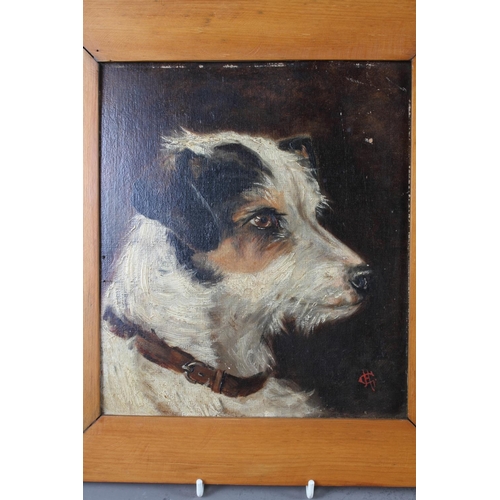 389 - Gurthurd Hulbert: two 19th century oils on boards, Jack Russell, 10