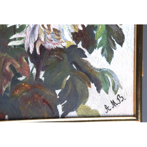 394 - AMB: oil on board, study of chrysanthemums, 42