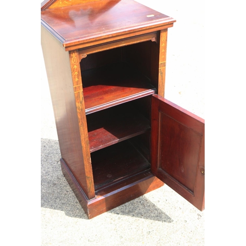 396 - A late 19th century rosewood, mahogany and inlaid bedside cupboard, on block base, 15 3/4