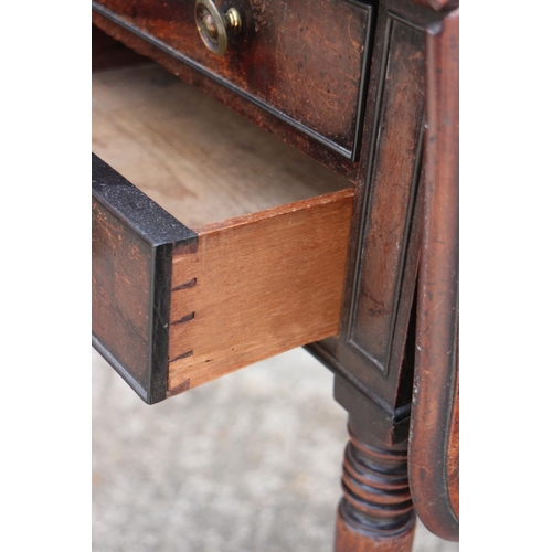 400 - A 19th century mahogany flap top work table, fitted  two  drawers, on turned and castored supports, ... 