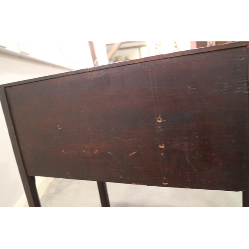 406 - A late 18th century oak lowboy, fitted three drawers, on square chamfered supports, 30