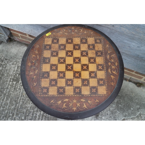 416 - A Victorian walnut work table with  chess board inlaid top and fitted interior, 18