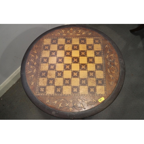 416 - A Victorian walnut work table with  chess board inlaid top and fitted interior, 18