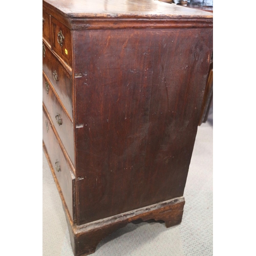 431 - An 18th century provincial figured walnut and banded chest of three small and three long graduated d... 