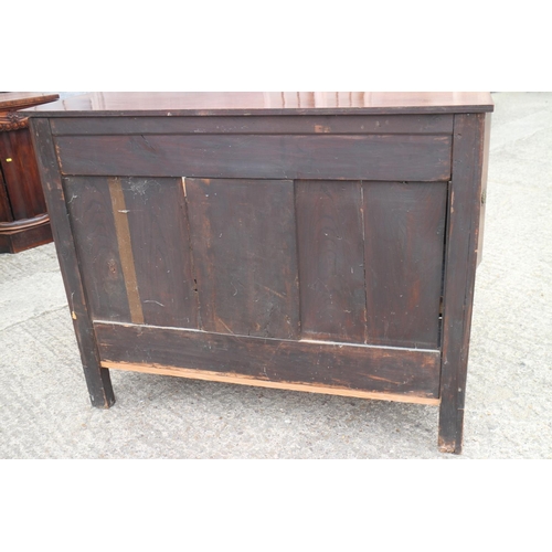 437 - A 19th century Continental walnut sideboard, fitted one long drawer, over two doors with flanking co... 