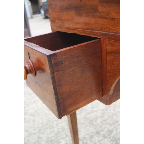 439 - An architect's 19th century mahogany table with adjustable tooled leather lined top, fitted two draw... 