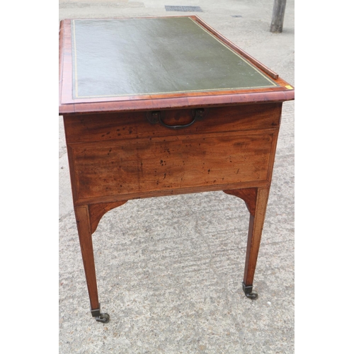 439 - An architect's 19th century mahogany table with adjustable tooled leather lined top, fitted two draw... 