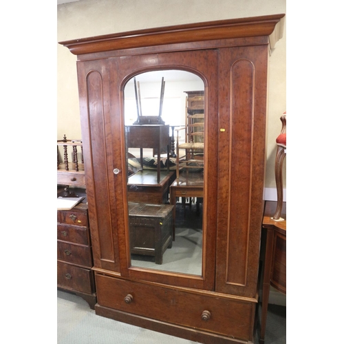 447 - A 19th century plum pudding figured mahogany wardrobe enclosed mirror door and narrow side door, ove... 