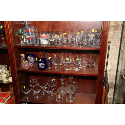 45 - A collection of modern table glass, various, and two decanters