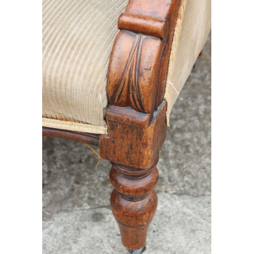 562 - A late 19th century carved mahogany showframe tub seat armchair, upholstered in a mushroom corduroy,... 