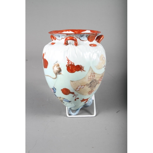 76 - An Imari porcelain hanging vase with figure and mouse decoration, 9