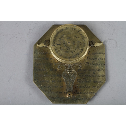 90 - An 18th century French octagonal Butterfield type compass, in fitted leather case with embroidered i... 