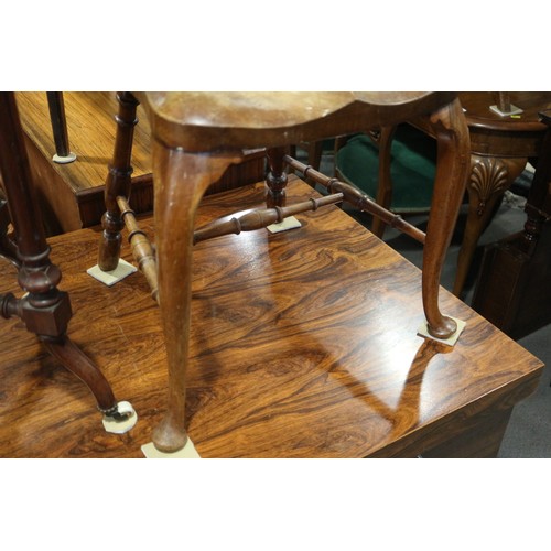 490 - A pair of fruitwood splat and spindle back side chairs with panel seats, on turned and stretchered s... 