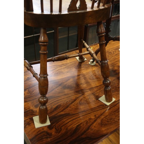 490 - A pair of fruitwood splat and spindle back side chairs with panel seats, on turned and stretchered s... 