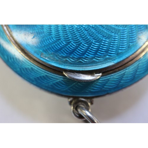 243 - A silver and blue guilloche enamel compact and a similar silver and enamel propelling pencil