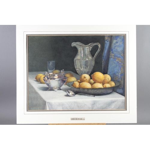 307 - Sir William Nicholson: watercolours, still life of lemons, cut glass and silver National Book Prize ... 