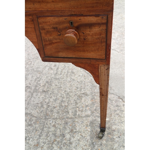 403 - An architect's 19th century mahogany table with adjustable tooled leather lined top, fitted two draw... 