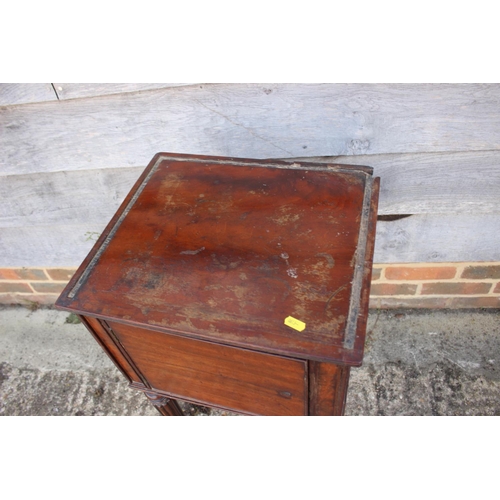 504 - A mahogany pot cupboard enclosed one door on turned supports and a side chair