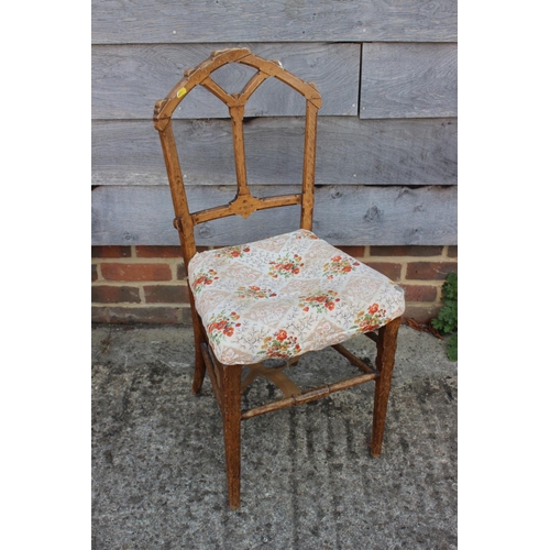 504 - A mahogany pot cupboard enclosed one door on turned supports and a side chair