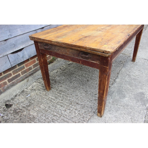 583 - A waxed pine kitchen table, fitted one drawer, 59