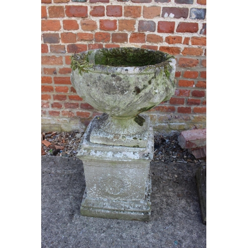 620 - An antique cast stone planter with swag decoration, on square base, 29