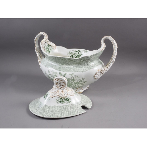 1 - A 19th century Spode green and gilt decorated two-handled tureen and cover