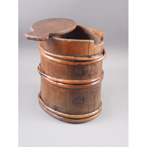 136 - A 19th century coopered pine barrel firkin and cover, 11 1/2