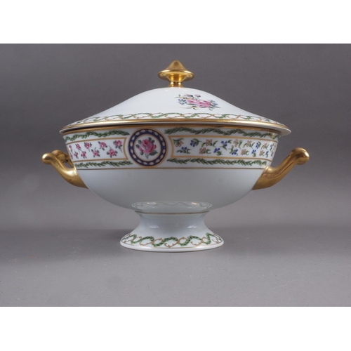 14 - A Limoges Haviland pattern tureen and cover, decorated floral sprays and swag borders, 8 1/2