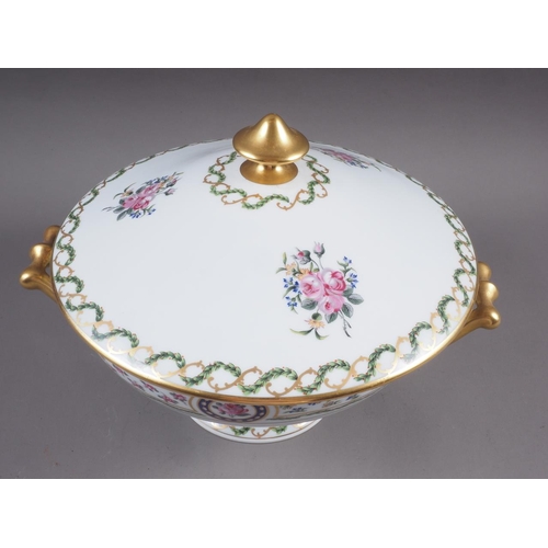 14 - A Limoges Haviland pattern tureen and cover, decorated floral sprays and swag borders, 8 1/2