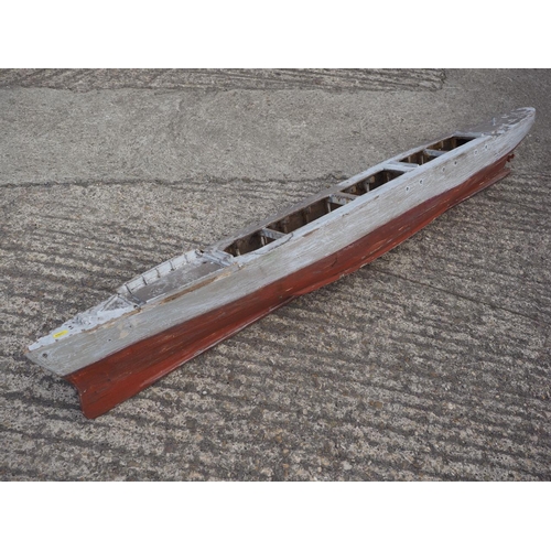 152 - A painted scratch built radio controlled battle ship hull, 63