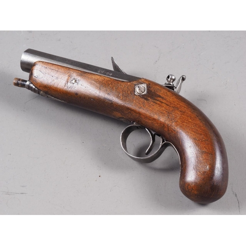 156 - An early 19th century flintlock pocket pistol with beech stock, barrel 4