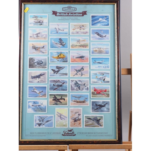 201 - Eight framed part sets of cigarette cards, including Castella British Aviation, Wills Cigarettes flo... 