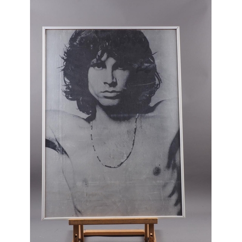 279 - A portrait photograph of Jim Morrison, a 1979 Pellon gallery poster, another similar poster, a print... 