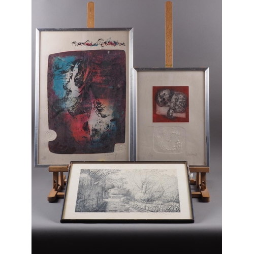 282 - Two French 1960s limited edition prints with blind stamps and a lithograph, in strip frames