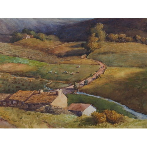 297 - R C Riseley, 1928: watercolours, valley landscape with cattle, 12