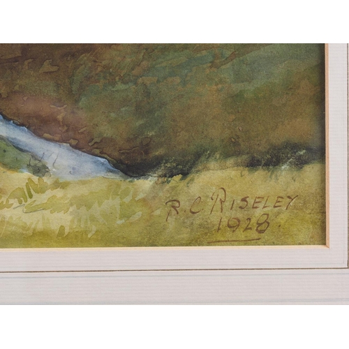 297 - R C Riseley, 1928: watercolours, valley landscape with cattle, 12