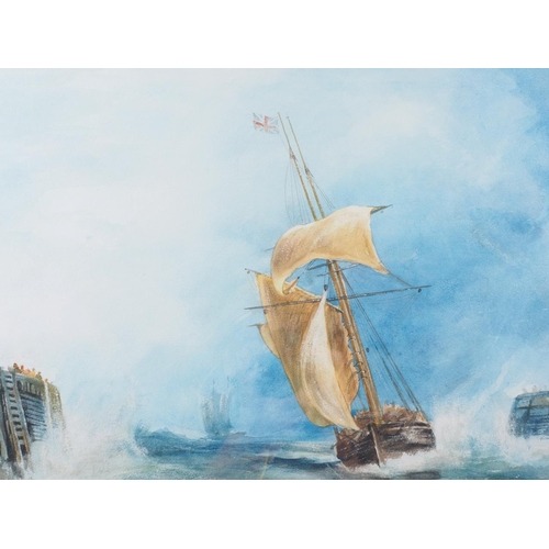 303 - English early 20th century: watercolours, shipping returning to Port in rough seas, 15