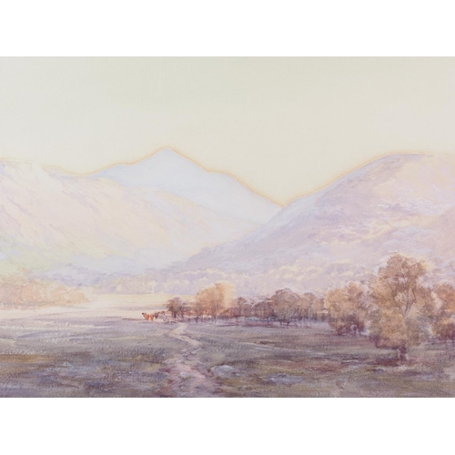 306 - Baragwanath King: watercolours, moorland scene at dusk, 10 1/2